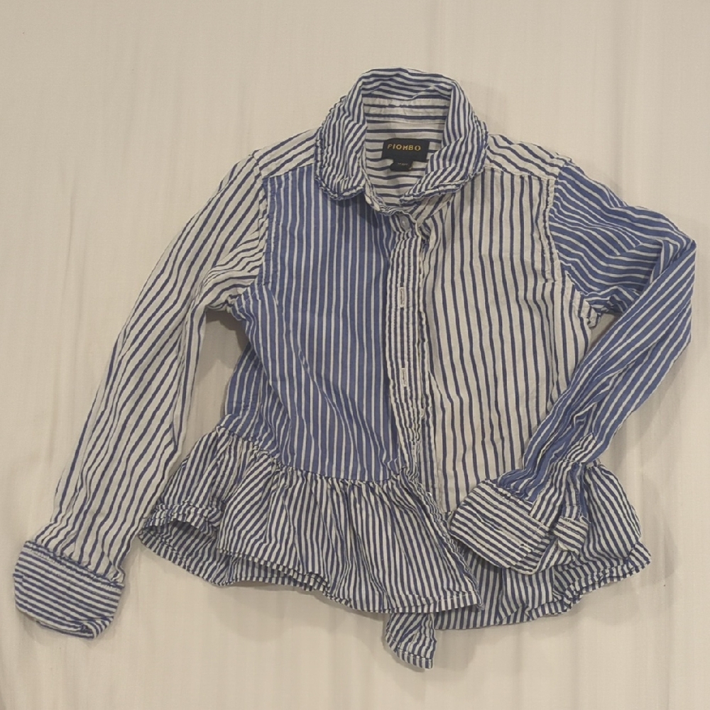 Piombo Blue and White Striped Button Down Shirt